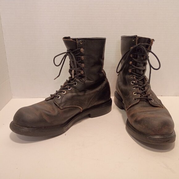 Vintage RED WING Boots Men 9D Black Leather Lace-up Logger Max 24193 Moto Grunge - Picture 2 of 15